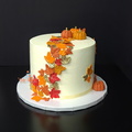 Autumn fall leaf and pumpkin cake 
